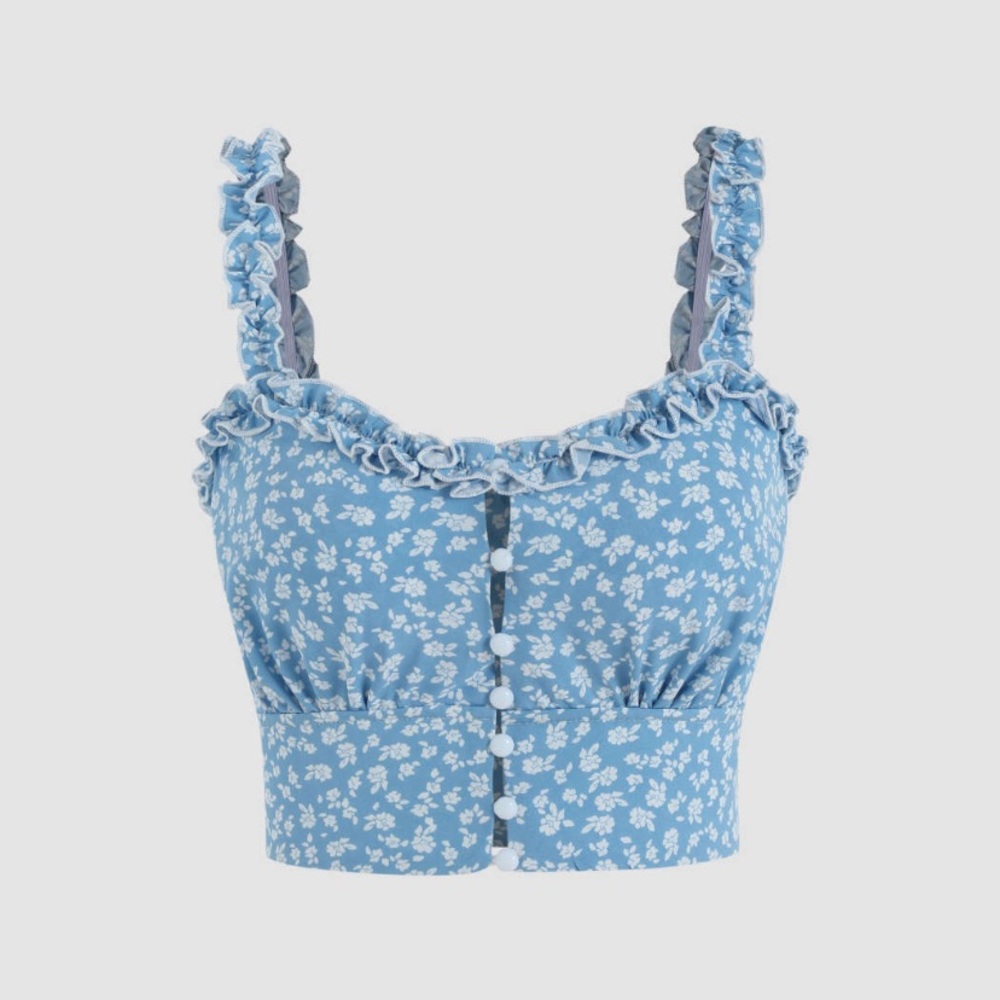 Cute Floral Crop Top Shirt with Buttons on the front!